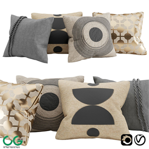 Pillows with gold, black block print and braid